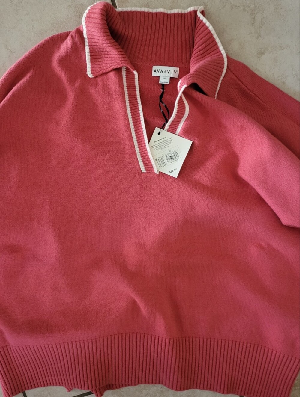 Ava & Viv Coral Knit Johnny Collar Sweater 3X